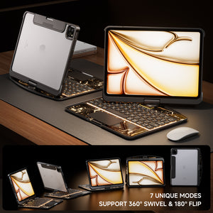 Transparent y2k Mechanical Style iPad Keyboard Case – 360° Rotatable,7-Color Backlight, Multi-Touch