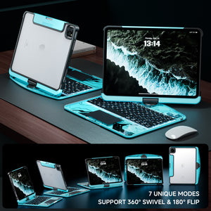 Y2K Blue Transparent iPad Keyboard Case – 360° Rotatable, 7-Color Backlight, Multi-Touch
