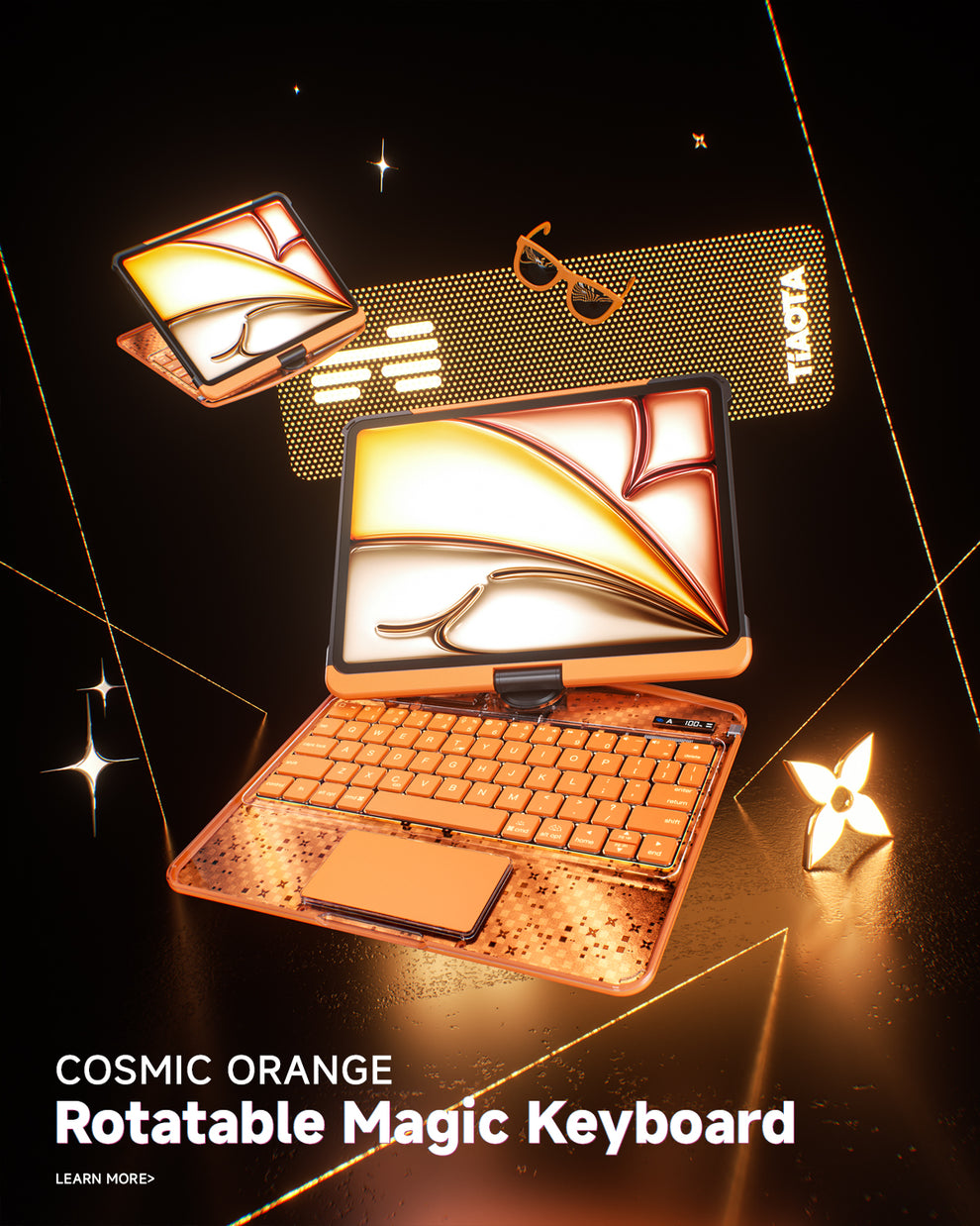 Transparent orange iPad keyboard case in the Cosmic Orange design
