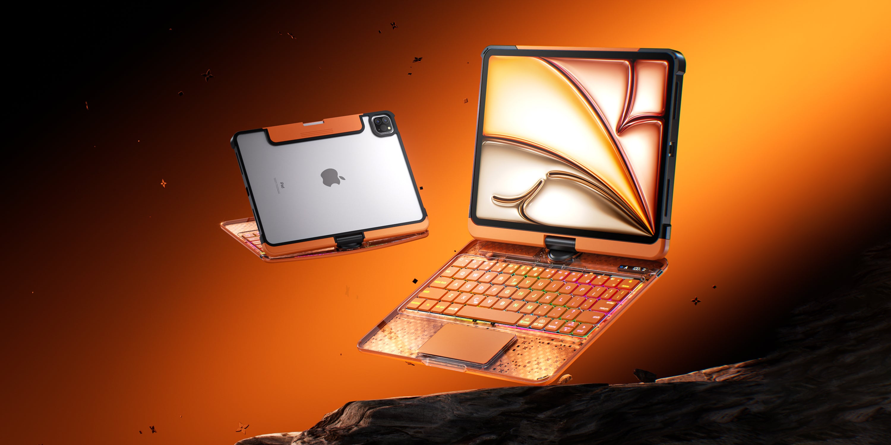 Transparent orange iPad keyboard case in the Cosmic Orange design