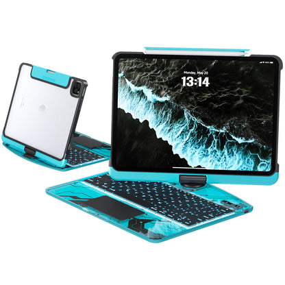 Transparent y2k Mechanical Style iPad Keyboard Case – 360° Rotatable,7-Color Backlight, Multi-Touch