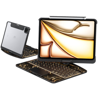Transparent y2k Mechanical Style iPad Keyboard Case – 360° Rotatable,7-Color Backlight, Multi-Touch