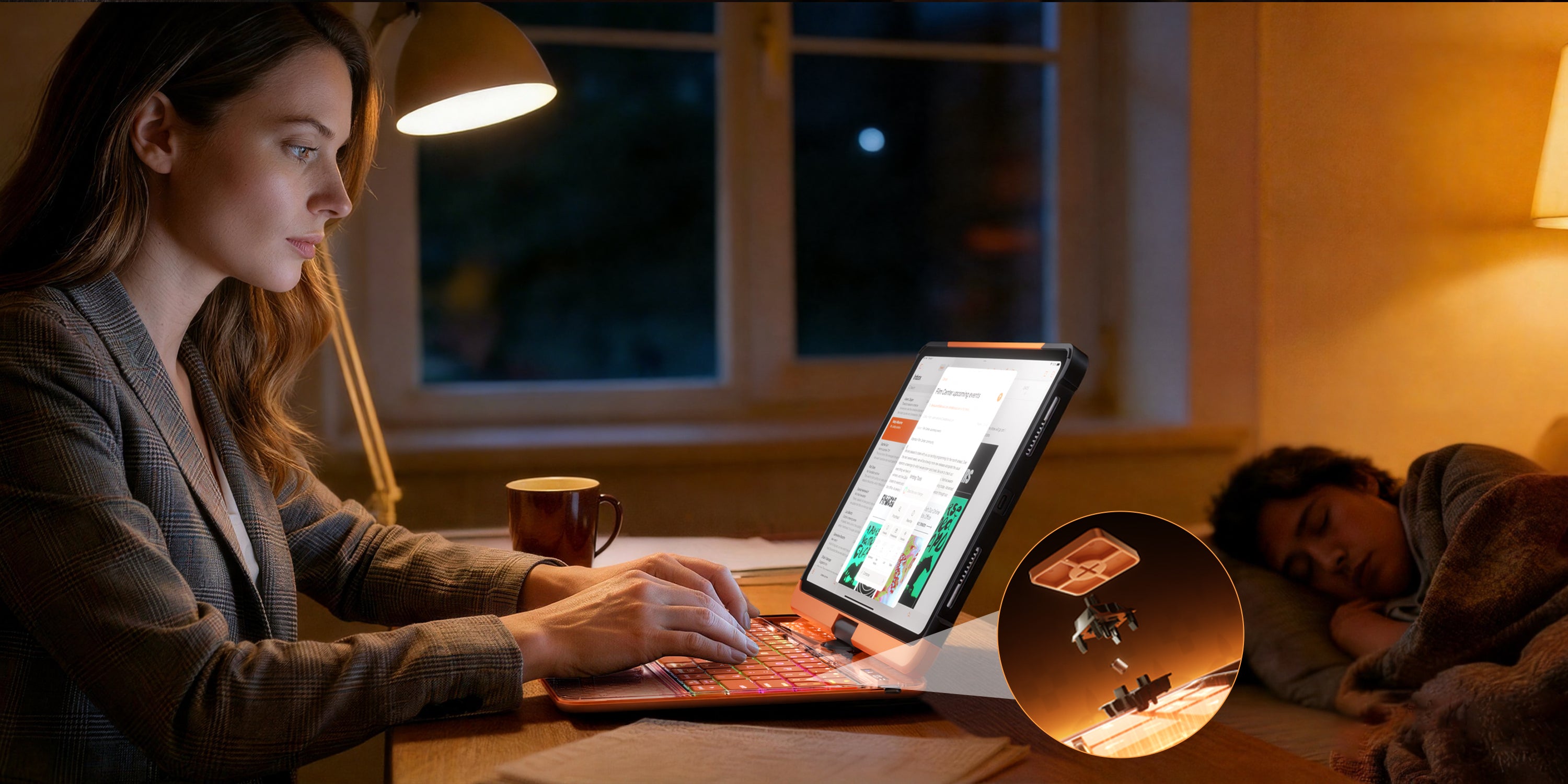Cosmic Orange iPad keyboard case in a warm home office environment