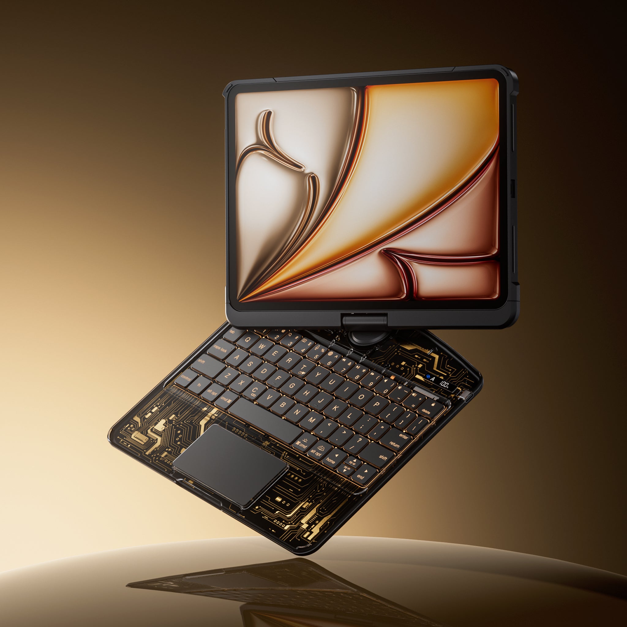 Black transparent iPad keyboard case with backlit keys and touchpad