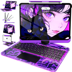 Y2K Purple Transparent iPad Keyboard Case – 360° Rotatable, 7-Color Backlight, Multi-Touch